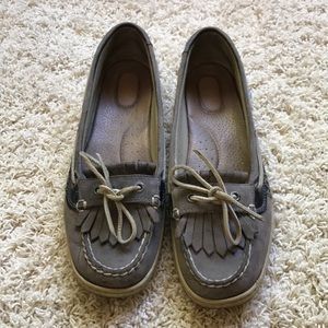 Grey and Tweed Sperry Topsiders with Tassels